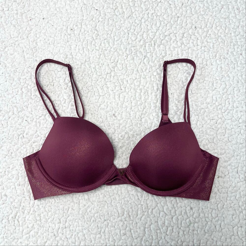 Victoria’s Secret Burgundy Push Up Plunge V Charm Underwired Bra
